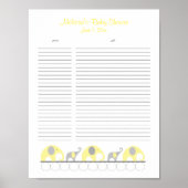 黄色と灰色の象の赤ちゃんシャワーギフトリスト ポスター (正面)