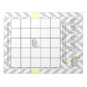 黄色と灰色の象の赤ちゃんシャワービンゴゲーム ノートパッド (正面)