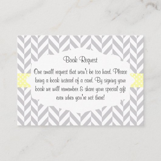 黄色と灰色の象の赤ちゃんシャワー本のリクエスト エンクロージャーカード (裏面)