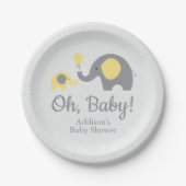 黄色と灰色の象の赤ちゃんシャワー紙プレート ペーパープレート (正面)