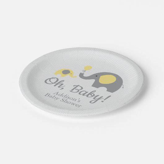 黄色と灰色の象の赤ちゃんシャワー紙プレート ペーパープレート (アングル)