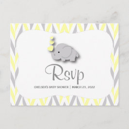 黄色と灰色の象の赤ちゃんシャワー – RSVP 2 インビテーションポストカード