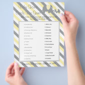 黄色と灰色の象ストライプの赤ちゃんシャワーゲーム チラシ (手)