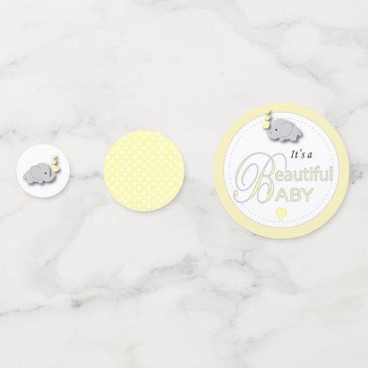 黄色と灰色の象 |赤ちゃんシャワー コンフェッティ (裏面)