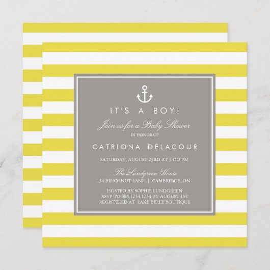 黄色と灰色の赤航海のちゃんシャワー招待状 招待状 (正面/裏面)