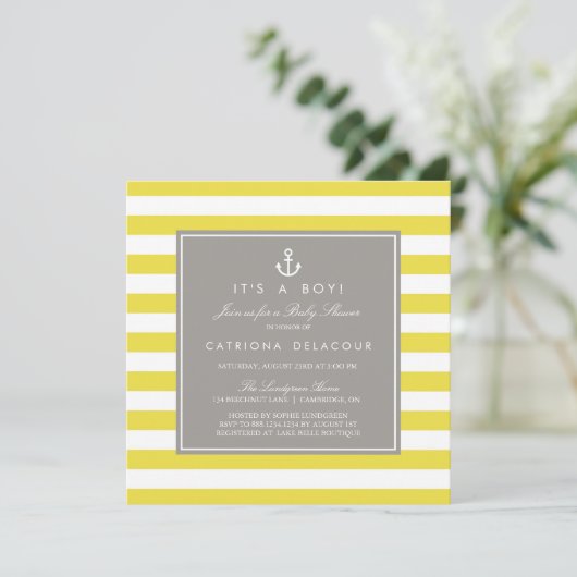 黄色と灰色の赤航海のちゃんシャワー招待状 招待状 (スタンド正面)