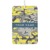 黄色と灰色の迷彩自分の名前をパーソナライズ カーエアーフレッシュナー (正面)