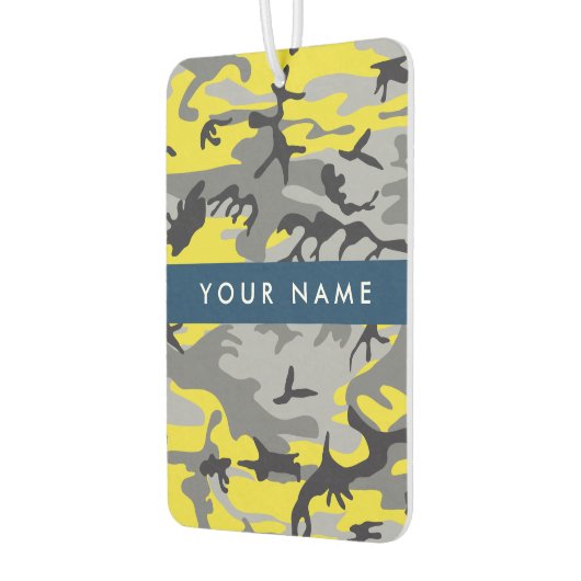 黄色と灰色の迷彩自分の名前をパーソナライズ カーエアーフレッシュナー (左)