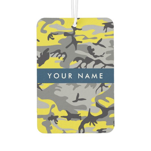 黄色と灰色の迷彩自分の名前をパーソナライズ カーエアーフレッシュナー (裏面)