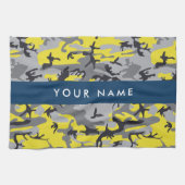 黄色と灰色の迷彩自分の名前をパーソナライズ キッチンタオル (横)