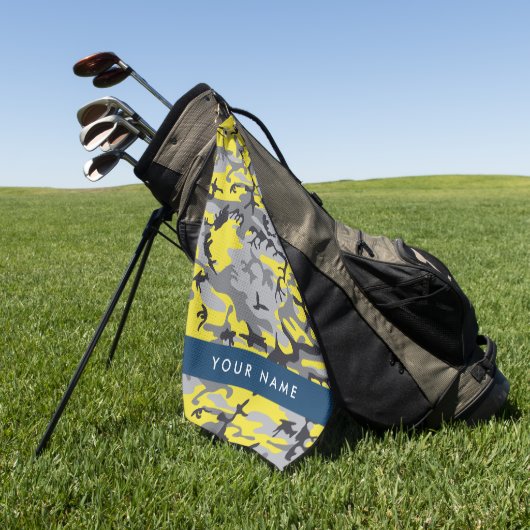 黄色と灰色の迷彩自分の名前をパーソナライズ ゴルフタオル (グリーン)