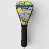 黄色と灰色の迷彩自分の名前をパーソナライズ ゴルフヘッドカバー (正面)