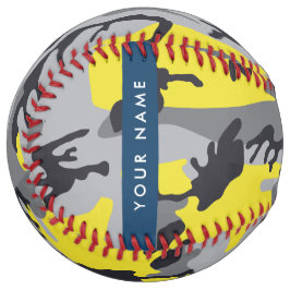 黄色と灰色の迷彩自分の名前をパーソナライズ ソフトボール