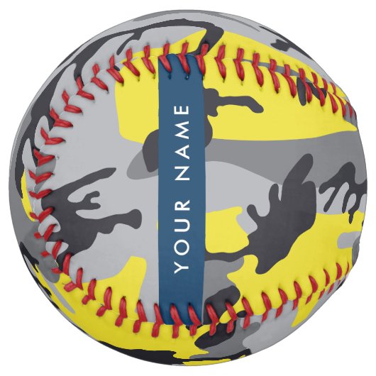 黄色と灰色の迷彩自分の名前をパーソナライズ ソフトボール (正面左)