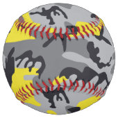 黄色と灰色の迷彩自分の名前をパーソナライズ ソフトボール (正面)