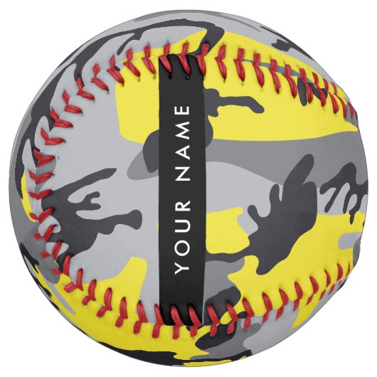 黄色と灰色の迷彩自分の名前をパーソナライズ ソフトボール (正面左)