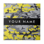 黄色と灰色の迷彩自分の名前をパーソナライズ タイル (正面)