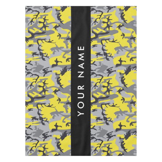 黄色と灰色の迷彩自分の名前をパーソナライズ テーブルクロス (正面)