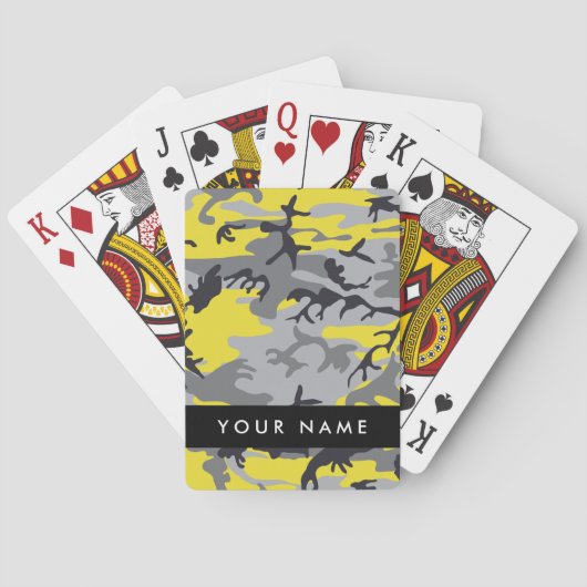 黄色と灰色の迷彩自分の名前をパーソナライズ トランプ (裏面)