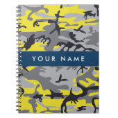 黄色と灰色の迷彩自分の名前をパーソナライズ ノートブック (正面)