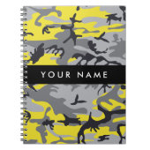 黄色と灰色の迷彩自分の名前をパーソナライズ ノートブック (正面)
