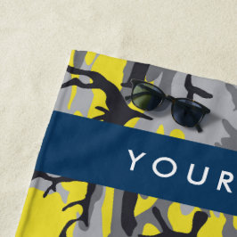 黄色と灰色の迷彩自分の名前をパーソナライズ ビーチタオル