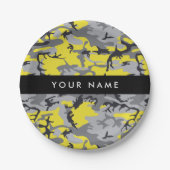 黄色と灰色の迷彩自分の名前をパーソナライズ ペーパープレート (正面)