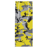 黄色と灰色の迷彩自分の名前をパーソナライズ ワインギフトバッグ (裏面)