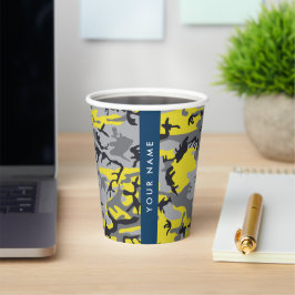 黄色と灰色の迷彩自分の名前をパーソナライズ 紙コップ