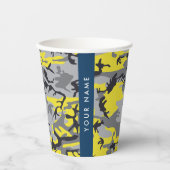 黄色と灰色の迷彩自分の名前をパーソナライズ 紙コップ (正面)
