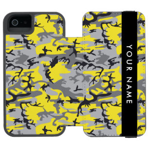 黄色と灰色の迷彩自分の名前をパーソナライズ iPhone SE/5/5sウォレットケース