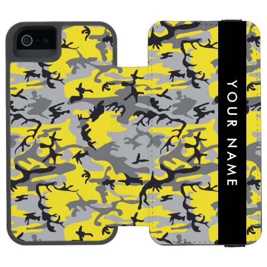 黄色と灰色の迷彩自分の名前をパーソナライズ INCIPIO iPhoneウォレットケース (フォリオ Open)