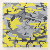 黄色と灰色の迷彩、軍隊、陸軍 ガラスコースター (正面)