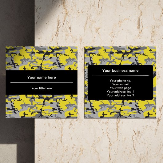 黄色と灰色の迷彩、軍隊、陸軍 スクエア名刺