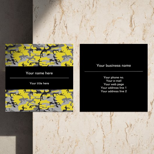 黄色と灰色の迷彩、軍隊、陸軍 スクエア名刺