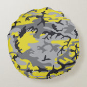 黄色と灰色の迷彩、軍隊、陸軍 ラウンドクッション (裏面)