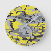 黄色と灰色の迷彩、軍隊、陸軍 ラウンド壁時計 (正面)