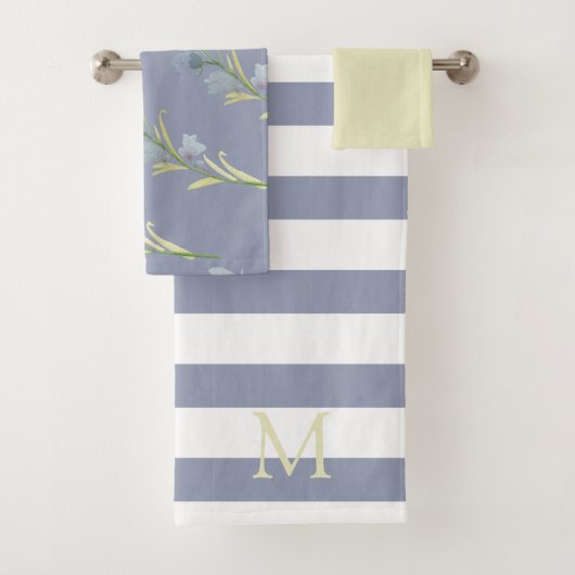 黄色と灰色の青の水色モノグラム バスタオルセット (インサイチュ)