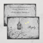 黄色と灰色の鳥かご ラブバード 返信カード (正面/裏面)