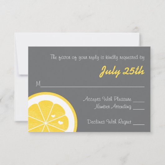 黄色と灰色のLEMOMをテーマにしたRSVP応答カード 出欠カード (裏面)