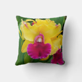 黄色と熱いピンク色のエキゾチックなラン クッション (裏面)