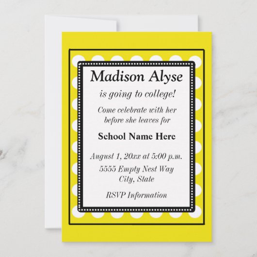 黄色と白い点オフ大学招待状 招待状 (正面)