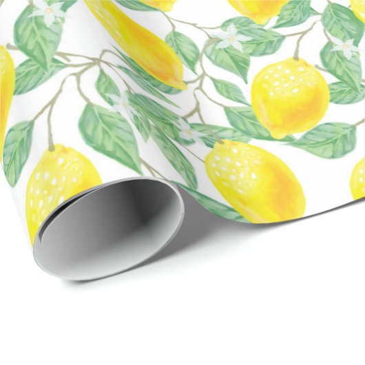 黄色と白と緑のレモンの夏の模様 ラッピングペーパー (ロールコーナー)