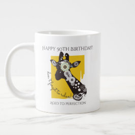 黄色と白と黒のかっこいいキリンの誕生日 ジャンボコーヒーマグカップ