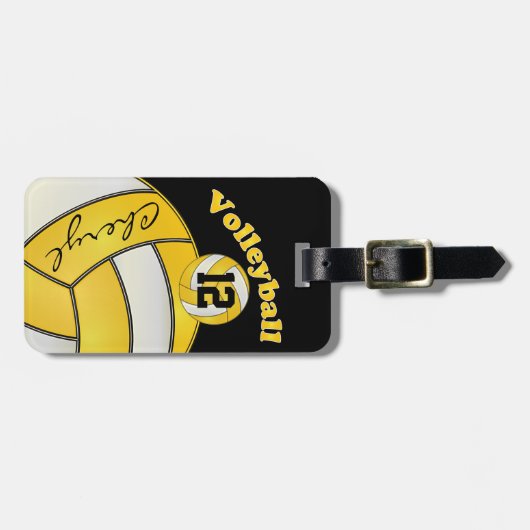 黄色と白と黒スポーティバレーボール ラゲッジタグ (正面横)
