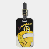 黄色と白と黒スポーティバレーボール ラゲッジタグ (正面縦)