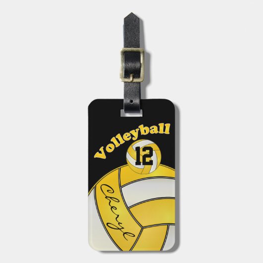 黄色と白と黒スポーティバレーボール ラゲッジタグ (正面縦)