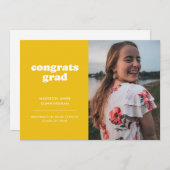 黄色と白のおめでとう大学院写真卒業 案内状 (正面/裏面)