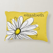 黄色と白のお洒落デイジーとカスタム文字 アクセントクッション (裏面)