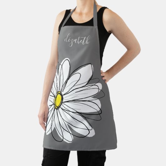 黄色と白のお洒落デイジーとカスタム文字 エプロン (インサイチュ)
